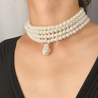 Multi Layered Round Pearl Pendant Necklace 